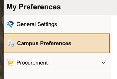 Screen shot of Campus Preferences in menu