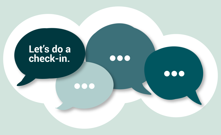 An image of Three speech bubbles with the words let's do a checkin.