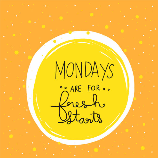 A vibrant image with a yellow-orange background dotted with small white circles . In the center, there's a large white circle with a bright yellow border. Inside the circle, handwritten text reads "MONDAYS ..are for.. Fresh Starts". The overall theme of the image conveys positivity and motivation for a new week.