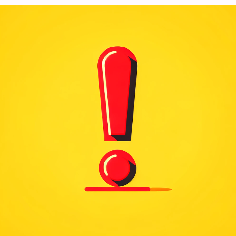 a bright red exclamation mark set against a yellow background.