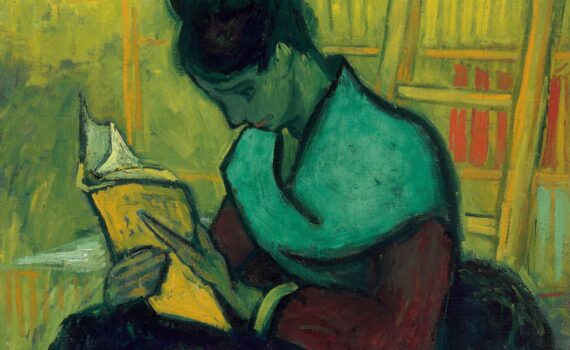 Painting of woman reading book