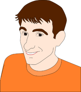 Closeup graphic of white boy’s face; brown hair, orange shirt