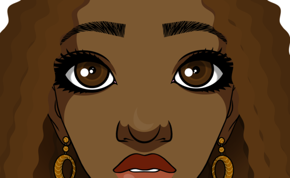 Graphic face of Black girl with huge brown eyes