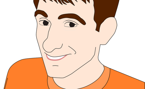 Closeup graphic of white boy’s face; brown hair, orange shirt