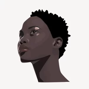 Graphic face of young black woman looking up