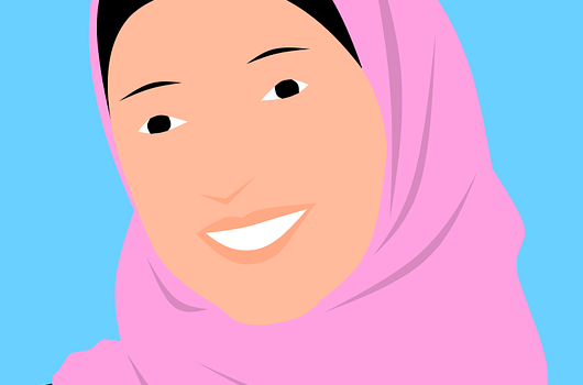 Graphic of smiling girl wearing pink headscarf