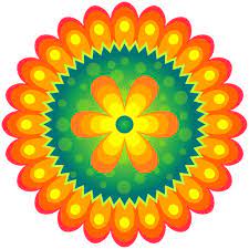 Orange, yellow, and green kaleidoscope-style flower