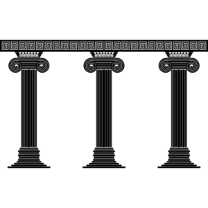 Black and white drawing of 3 Greek columns