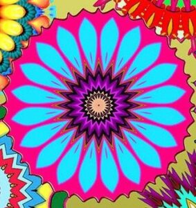 Bright blue and rose kaleidoscope flower