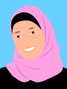 Graphic of smiling girl wearing pink headscarf