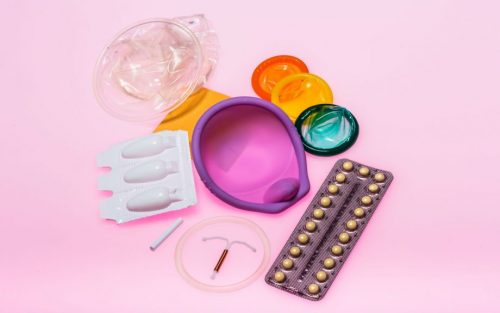 Image of contraceptives including condoms, pills, IUD, spermicide, diaphragm