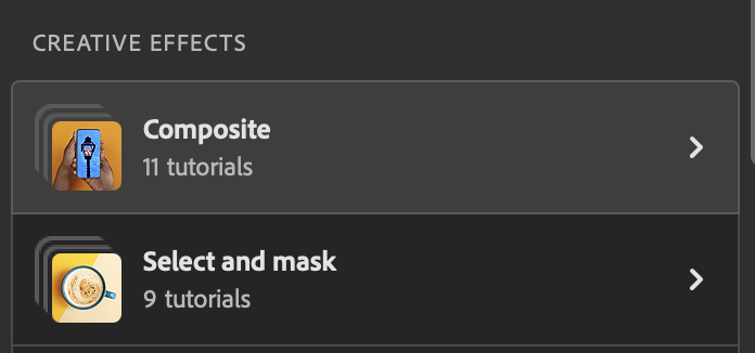 screenshot of PS menu: Composite hands-on tutorials (11 tutorials)