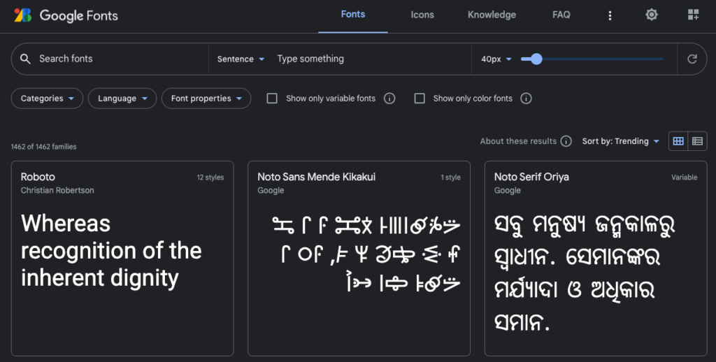 screeshot of google web fonts.