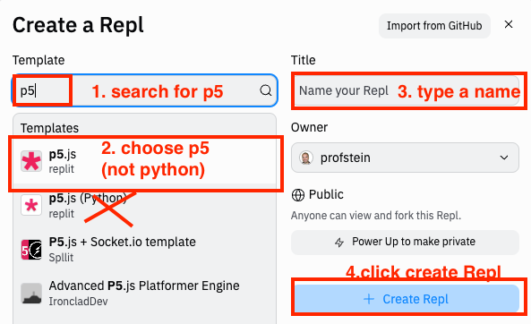 screenshot of create repl form