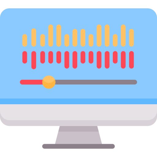 graphic of computer with audio equalizer lines