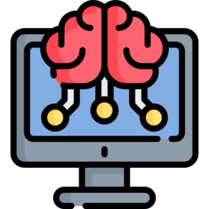 icon of computer with brain imposed over it.