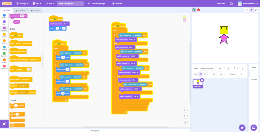 Solution to Applying movement in Scratch with working animations. 
