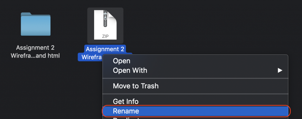 image of compressed file being right-clicked with Rename option highlighted