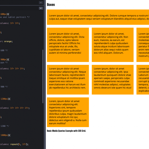 Screenshot of CodePen.io pen with media query CSS and styled result showing.