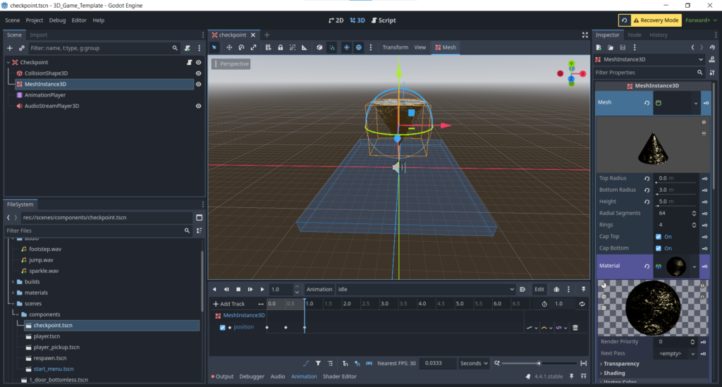 Checkpoint with animation track open