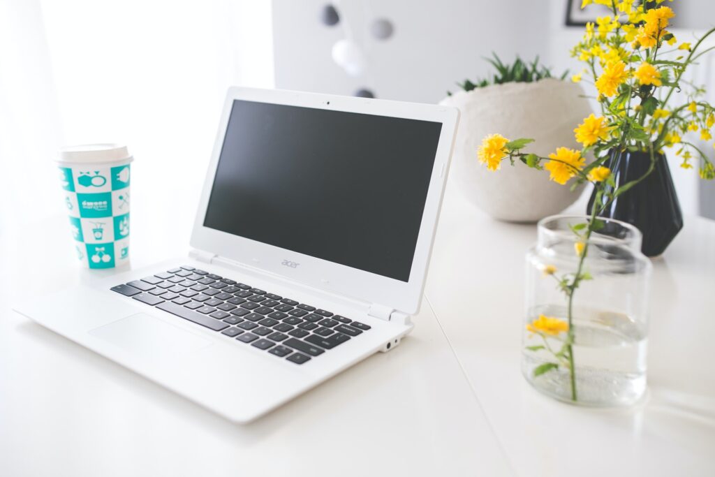 chromebook on white desk