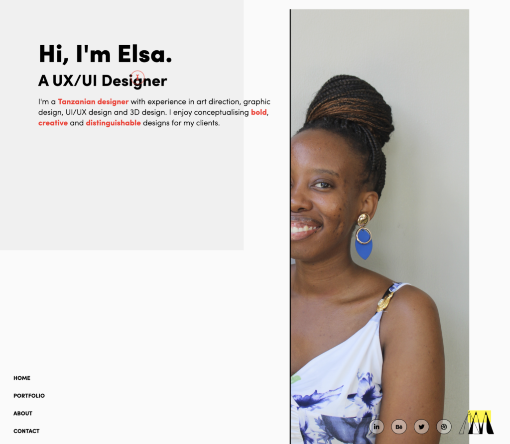 screenshot of Elsa's portfolio site