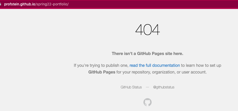 screenshot of 404 page that shows when GitHub Pages is not done publishing