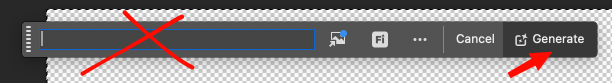 Screenshot of Photoshop context menu with indication to click generate button with no prompt entered